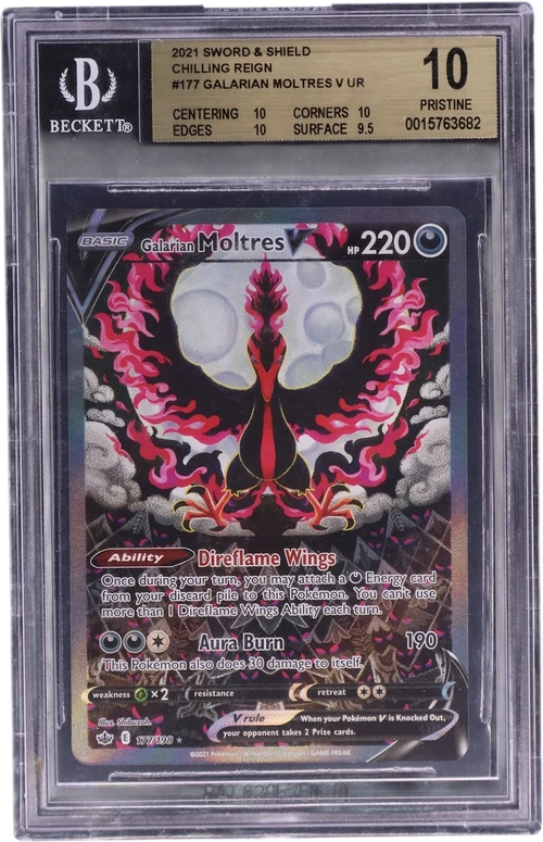 2021 Pokemon Sword and Shield Chilling Reign #177 Galarian Moltres V UR ALT FULL ART (BGS Pristine 10)