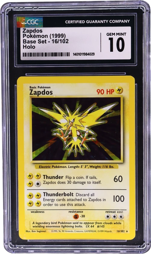 1999 Pokemon Base Set - Unlimited 16/102 Zapdos Holo