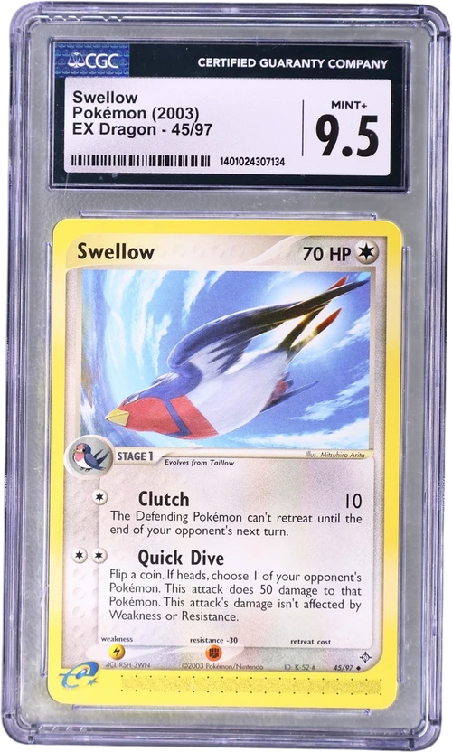 2003 Pokemon EX Dragon (2003 Copyright, w/ "e" Symbol) 45/97 Swellow