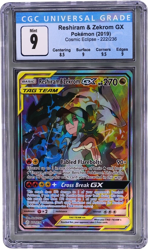 2019 Pokemon Cosmic Eclipse 222/236 Reshiram & Zekrom GX Ultra Rare Holo