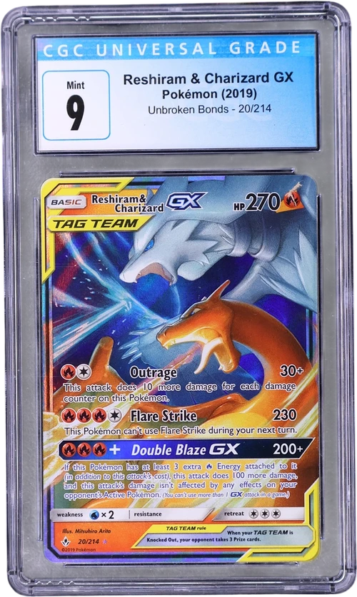 2019 Pokemon Unbroken Bonds 20/214 Reshiram & Charizard GX Holo