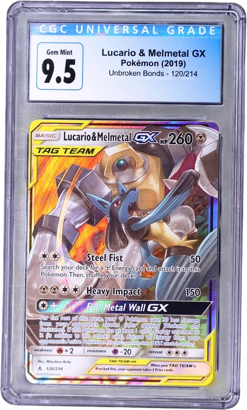 2019 Pokemon Unbroken Bonds 120/214 Lucario & Melmetal GX Holo