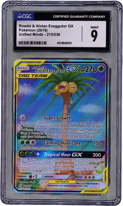 2019 Pokemon Unified Minds 215/236 Rowlet & Alolan Exeggutor GX Ultra Rare Holo