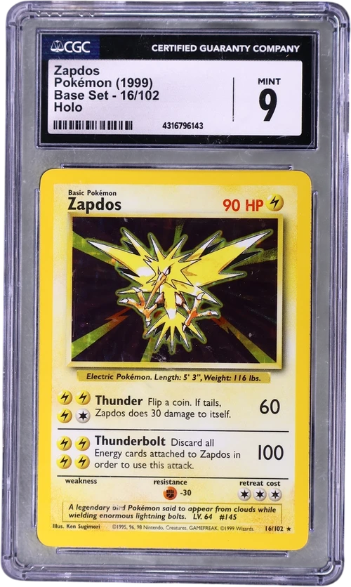 1999 Pokemon Base Set - Unlimited 16/102 Zapdos Holo