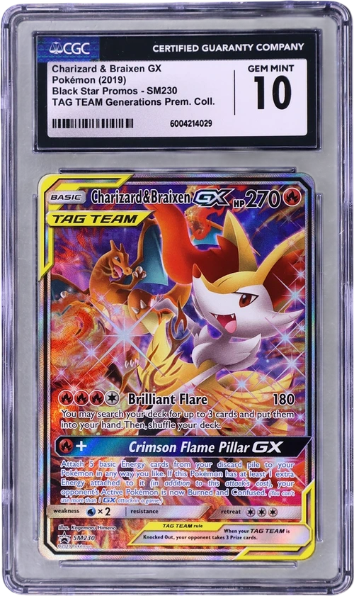 2019 Pokemon Black Star Promos - Sun & Moon SM230 Charizard & Braixen GX TAG TEAM Generations Prem. Coll. (Holo) (CGC 10)