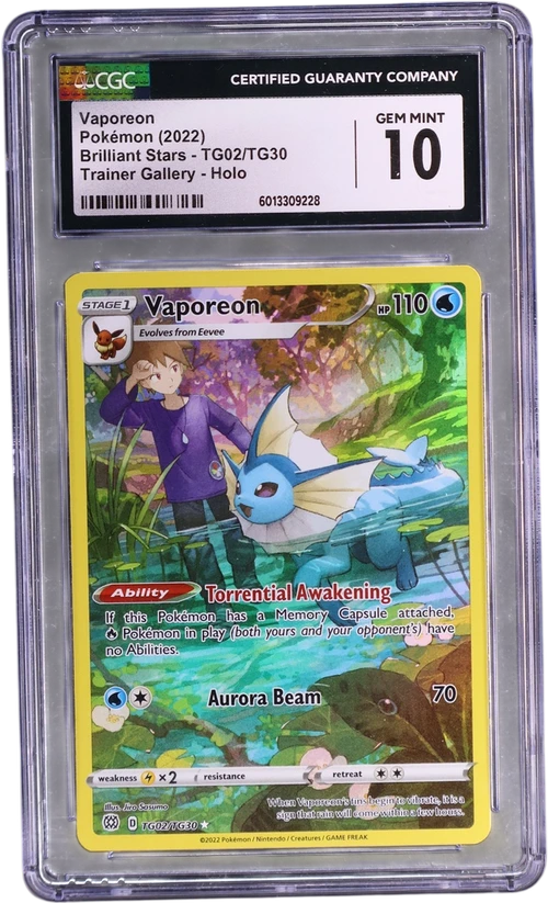 2022 Pokemon Brilliant Stars TG02/TG30 Vaporeon Trainer Gallery Holo