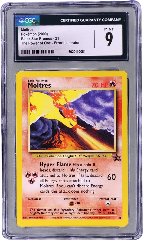 2000 Pokemon Black Star Promos - WotC 21 Moltres The Power of One Error Illustrator - Aoki