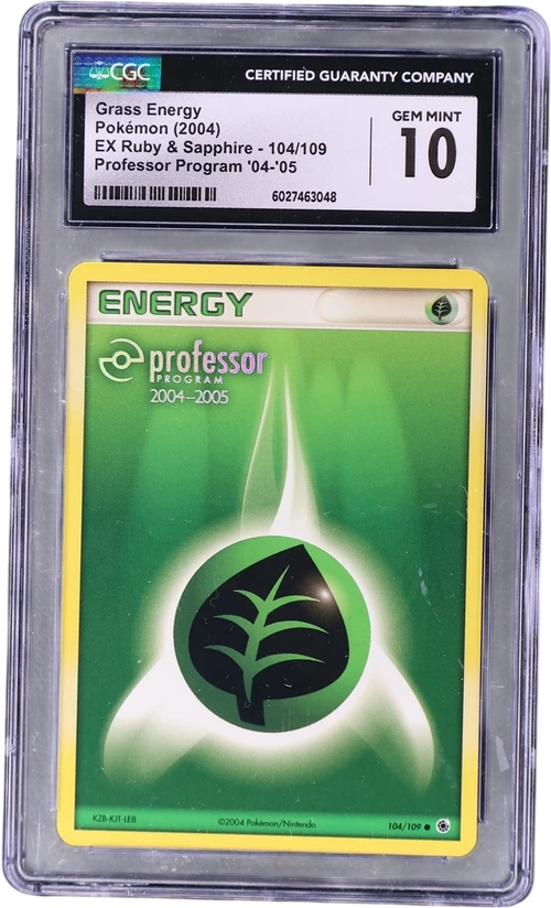 2004 Pokemon EX Ruby & Sapphire (2003 Copyright, w/ "e" Symbol) 104/109 Grass Energy Professor Program 2004-2005