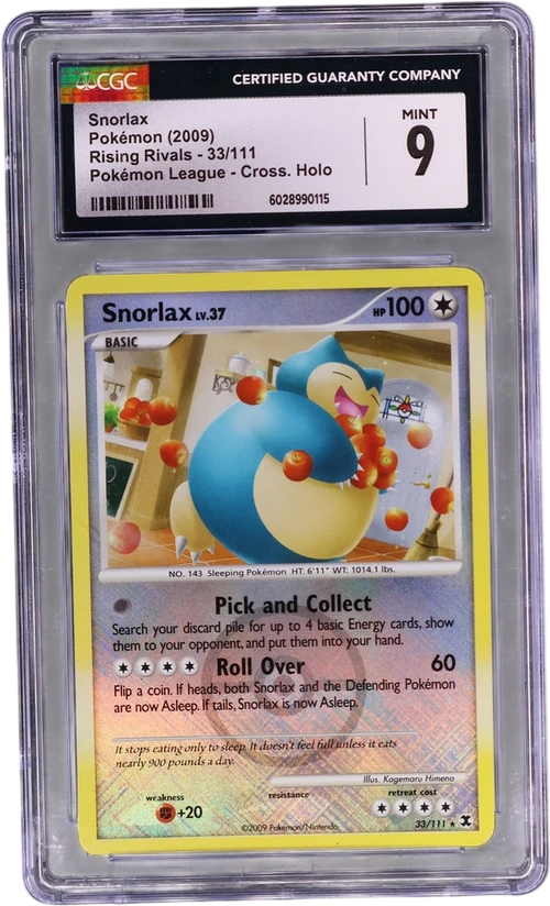 2009 Pokemon Rising Rivals 33/111 Snorlax Pokémon League (Crosshatch Holo)