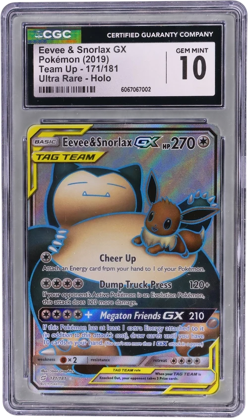 2019 Pokemon Team Up 171/181 Eevee & Snorlax GX Ultra Rare Holo
