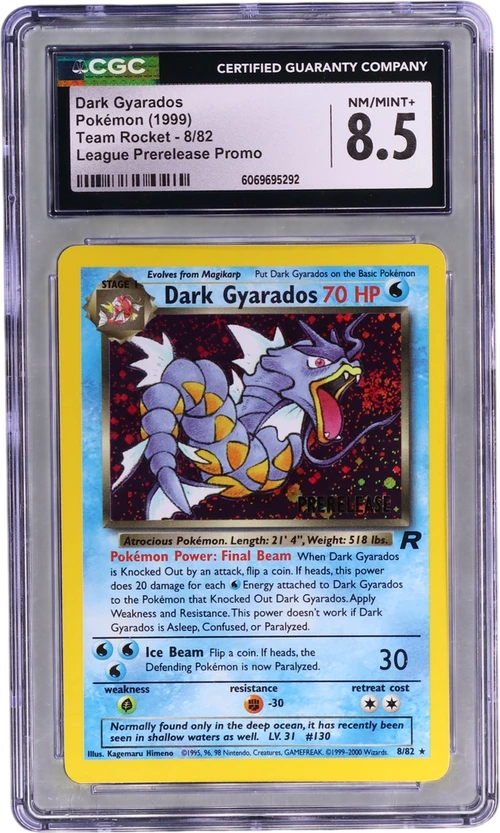 1999 Pokemon Team Rocket - Unlimited 8/82 Dark Gyarados League Prerelease Promo (Holo)