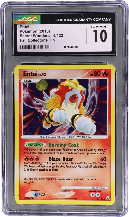 2010 Pokemon Secret Wonders 4/132 Entei Fall Collector's Tin (Cracked Ice Holo)