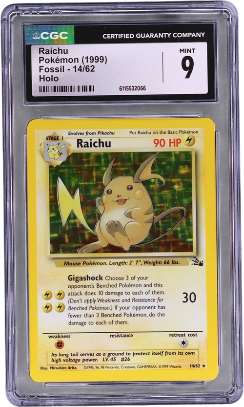 1999 Pokemon Fossil - Unlimited 14/62 Raichu Holo