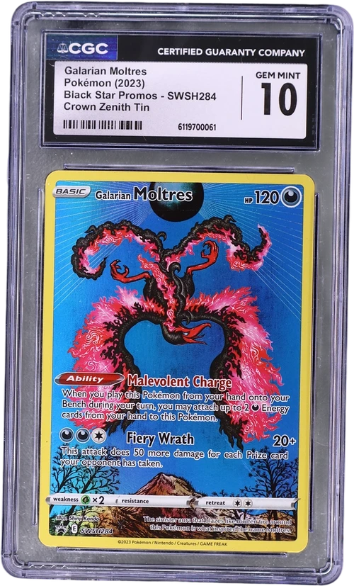 2023 Pokemon Black Star Promos - Sword & Shield SWSH284 Galarian Moltres Crown Zenith Tin (Holo)