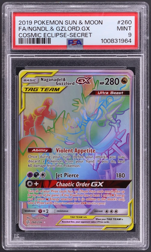 2019 Pokemon Sun & Moon Cosmic Eclipse #260 Full Art / Naganadel & Guzzlord Gx Secret
