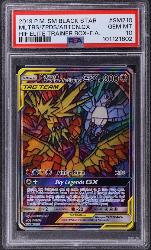 2019 Pokemon Sm Black Star Promo #SM210 Full Art / Moltres & Zapdos & Articuno Gx Hidden Fates Elite Trainer Box