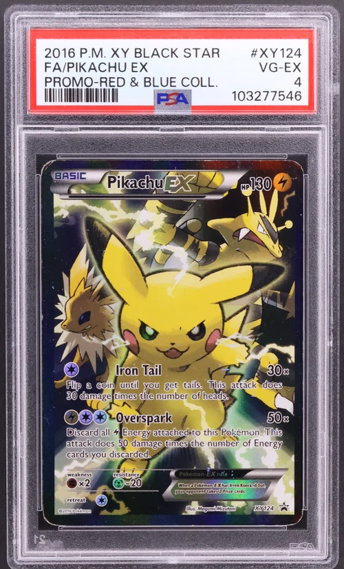 2016 Pokemon Xy Black Star Promo #XY124 Full Art / Pikachu Ex Red & Blue Collection