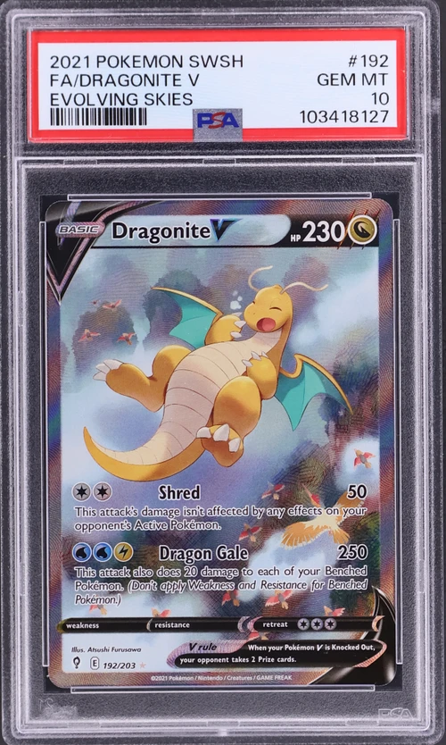 2021 Pokemon Sword & Shield Evolving Skies #192 Full Art / Dragonite V (PSA 10)