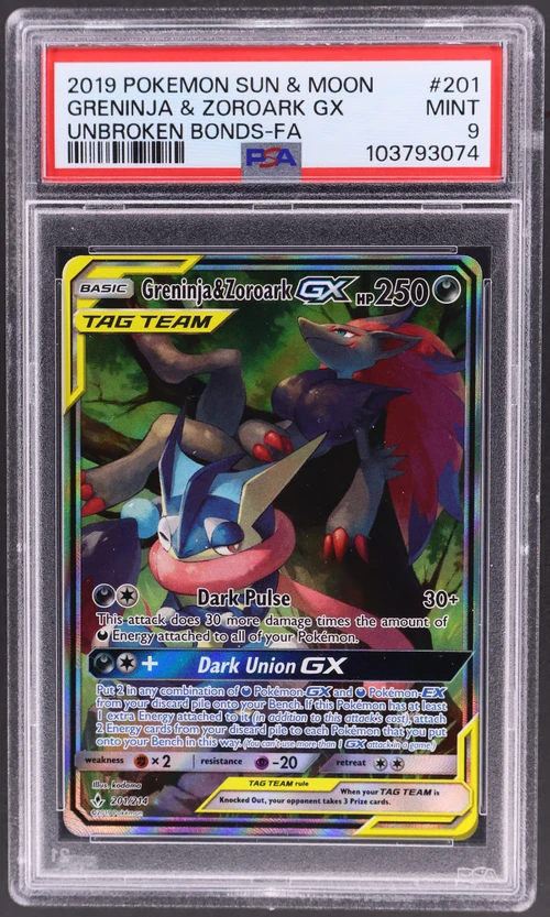 2019 Pokemon Sun & Moon Unbroken Bonds #201 Full Art / Greninja & Zoroark Gx