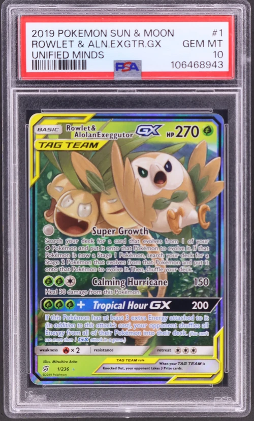 2019 Pokemon Sun & Moon Unified Minds #1 Rowlet & Alolan Exeggutor Gx