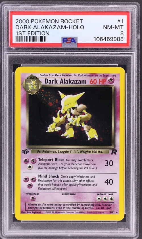 2000 Pokemon Rocket #1 Dark Alakazam-Holo 1st Edition (PSA 8)