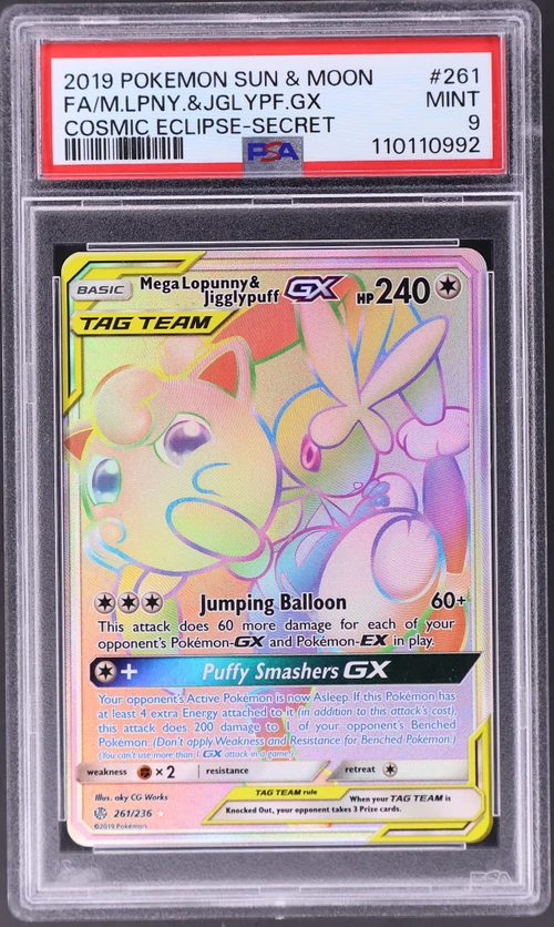 2019 Pokemon Sun & Moon Cosmic Eclipse #261 Full Art / Mega-Lopunny & Jigglypuff Gx Secret
