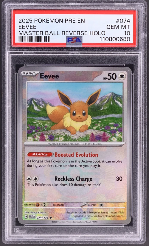 2025 Pokemon Pre En-Prismatic Evolutions #074 Eevee Master Ball Reverse Holo