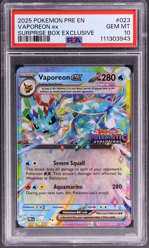 2025 Pokemon Pre En-Prismatic Evolutions #023 Vaporeon Ex Surprise Box Exclusive