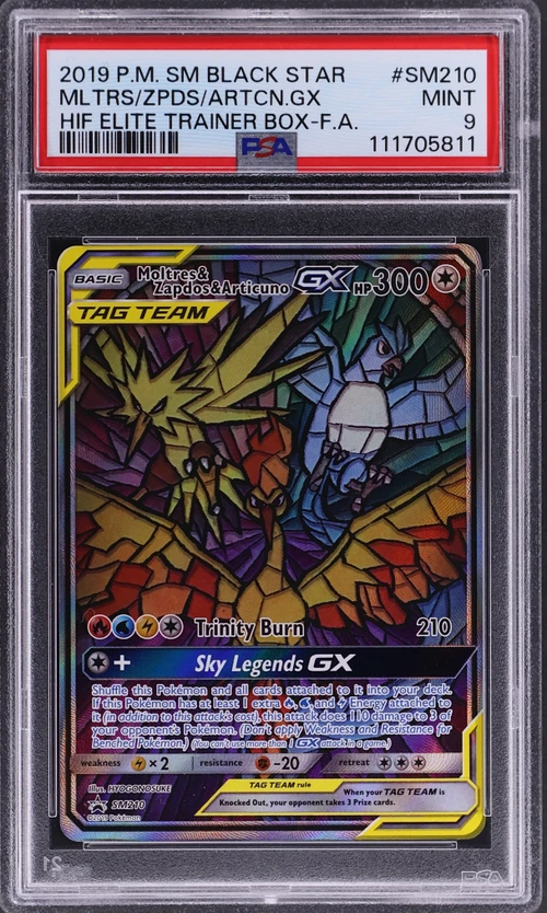 2019 Pokemon Sm Black Star Promo #SM210 Full Art / Moltres & Zapdos & Articuno Gx Hidden Fates Elite Trainer Box