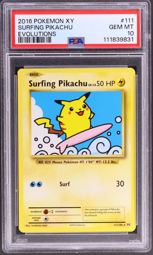 2016 Pokemon Xy Evolutions #111 Surfing Pikachu (PSA 10)