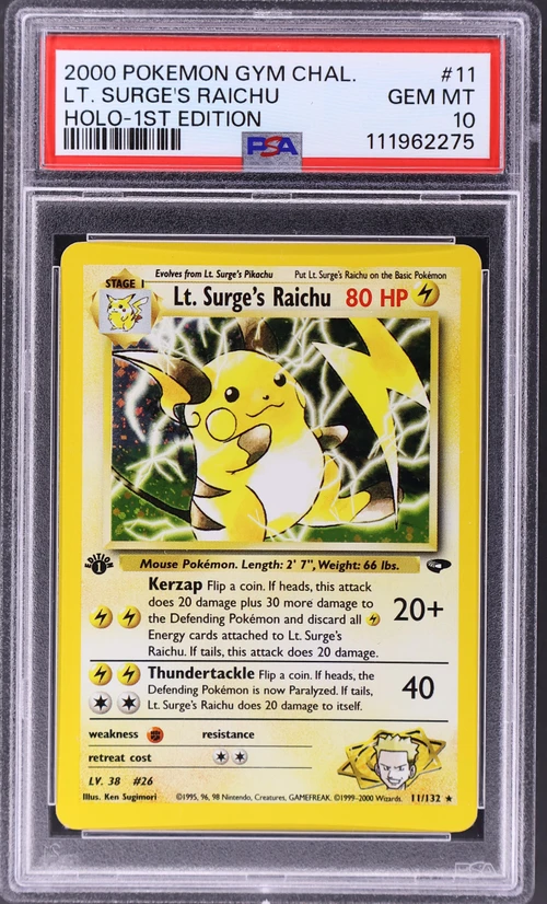 2000 Pokemon Gym Challenge #11 Lt. Surge's Raichu Holo-1st Edition (PSA 10)