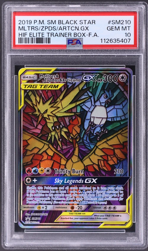 2019 Pokemon Sm Black Star Promo #SM210 Full Art / Moltres & Zapdos & Articuno Gx Hidden Fates Elite Trainer Box