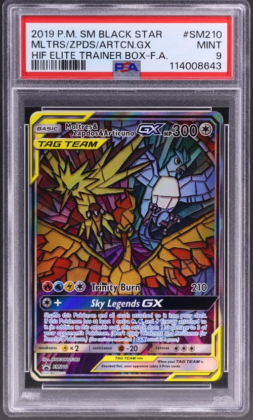 2019 Pokemon Sm Black Star Promo #SM210 Full Art / Moltres & Zapdos & Articuno Gx Hidden Fates Elite Trainer Box