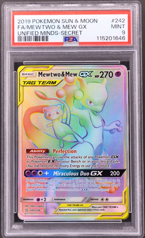 2019 Pokemon Sun & Moon Unified Minds #242 Full Art / Mewtwo & Mew Gx Secret