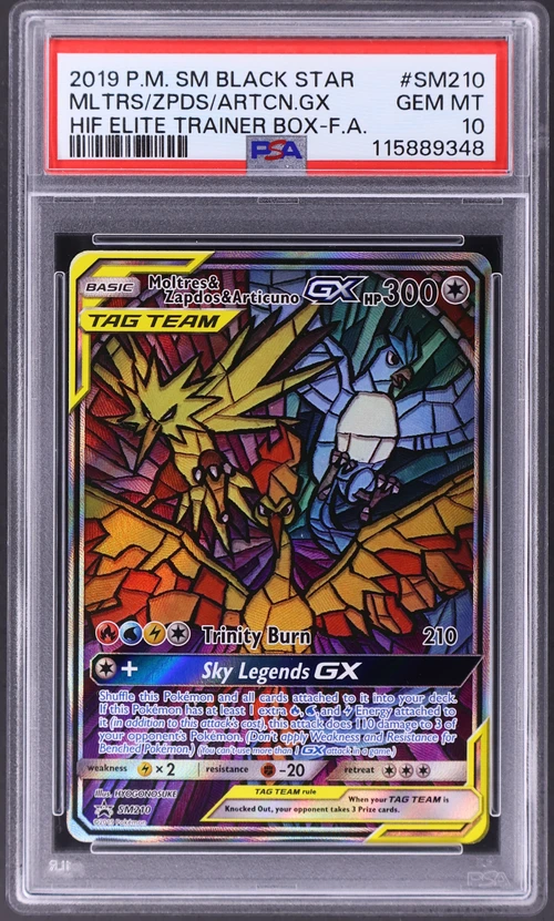 2019 Pokemon Sm Black Star Promo #SM210 Full Art / Moltres & Zapdos & Articuno Gx Hidden Fates Elite Trainer Box