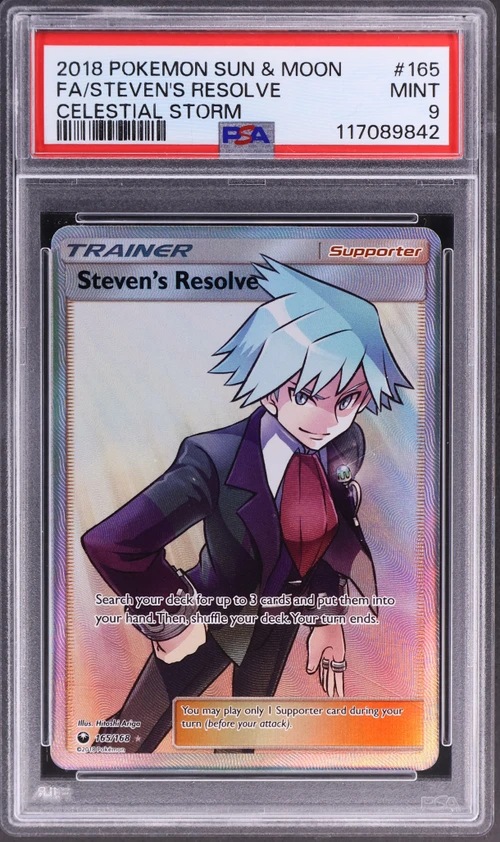 2018 Pokemon Sun & Moon Celestial Storm #165 Full Art / Steven's Resolve