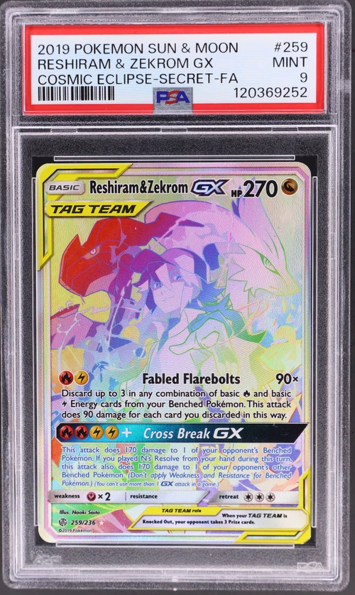 2019 Pokemon Sun & Moon Cosmic Eclipse #259 Full Art / Reshiram & Zekrom Gx Secret