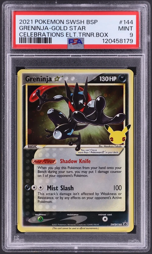 2021 Pokemon Swsh Black Star Promo #144 Greninja-Gold Star Celebrations Elite Trainer Box