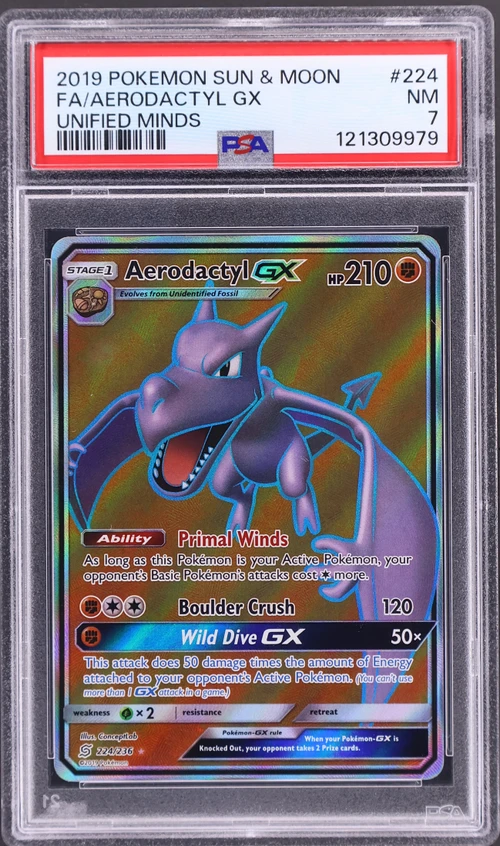2019 Pokemon Sun & Moon Unified Minds #224 Full Art / Aerodactyl Gx