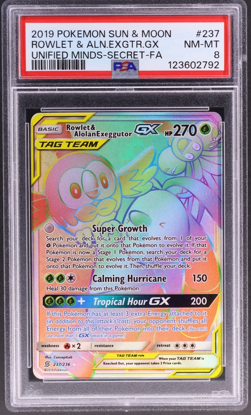 2019 Pokemon Sun & Moon Unified Minds #237 Full Art / Rowlet & Alolan Exeggutor Gx Secret