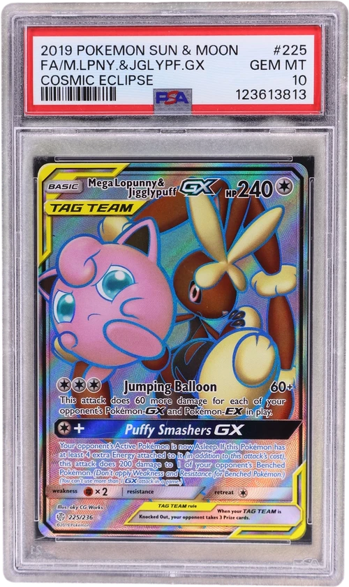 2019 Pokemon Sun & Moon Cosmic Eclipse #225 Full Art / Mega Lopunny & Jigglypuff Gx