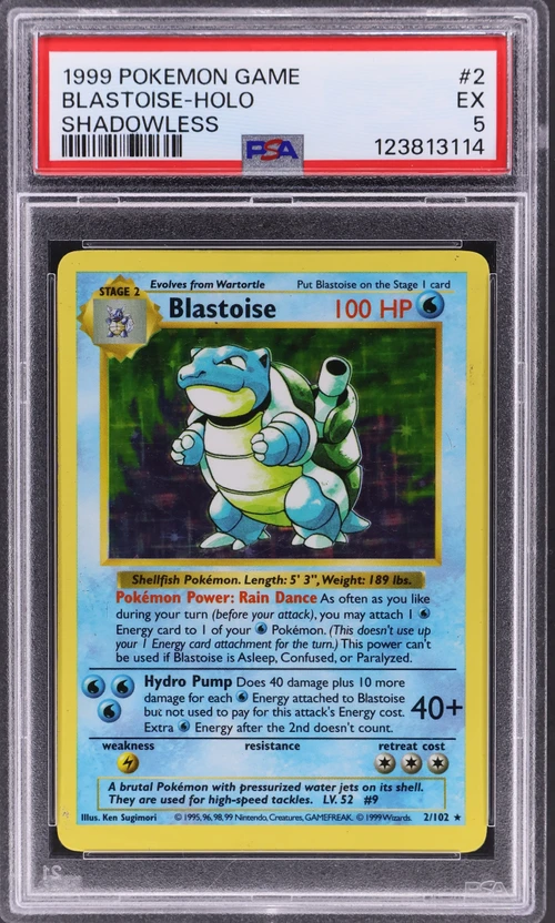 1999 Pokemon Game #2 Blastoise-Holo Shadowless (PSA 5)
