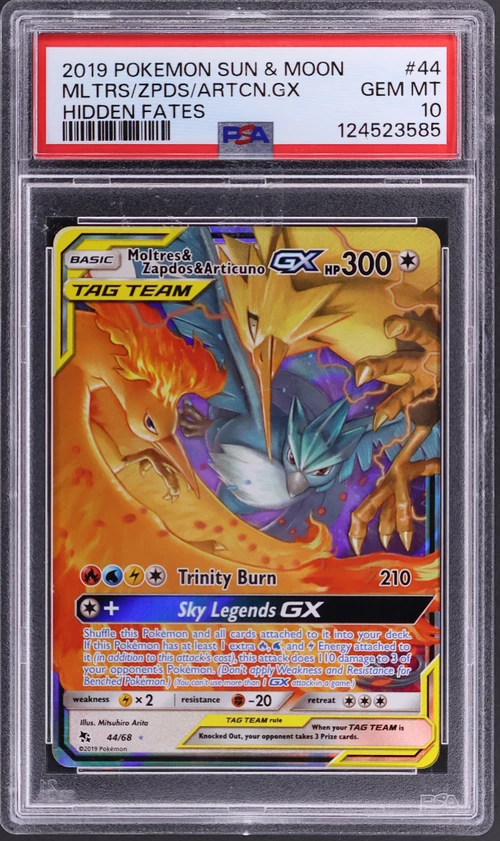 2019 Pokemon Sun & Moon Hidden Fates #44 Moltres & Zapdos & Articuno Gx
