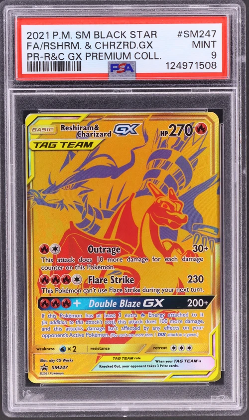 2021 Pokemon Sm Black Star Promo #SM247 Full Art / Reshiram & Charizard Gx Reshiram & Charizard Gx Premium Collection