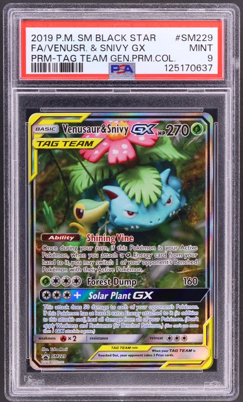 2019 Pokemon Sm Black Star Promo #SM229 Full Art / Venusaur & Snivy Gx Tag Team Generations Premium Collection