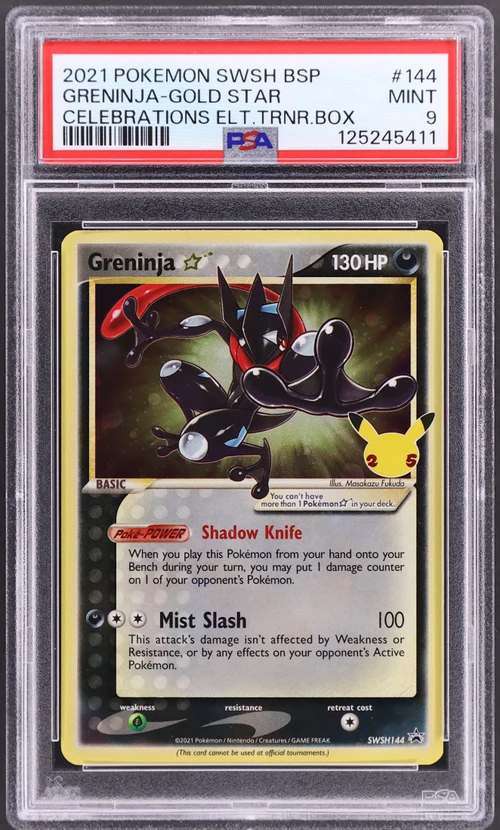 2021 Pokemon Swsh Black Star Promo #144 Greninja-Gold Star Celebrations Elite Trainer Box