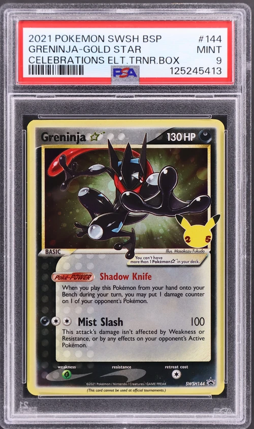 2021 Pokemon Swsh Black Star Promo #144 Greninja-Gold Star Celebrations Elite Trainer Box