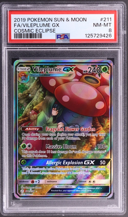 2019 Pokemon Sun & Moon Cosmic Eclipse #211 Full Art / Vileplume Gx