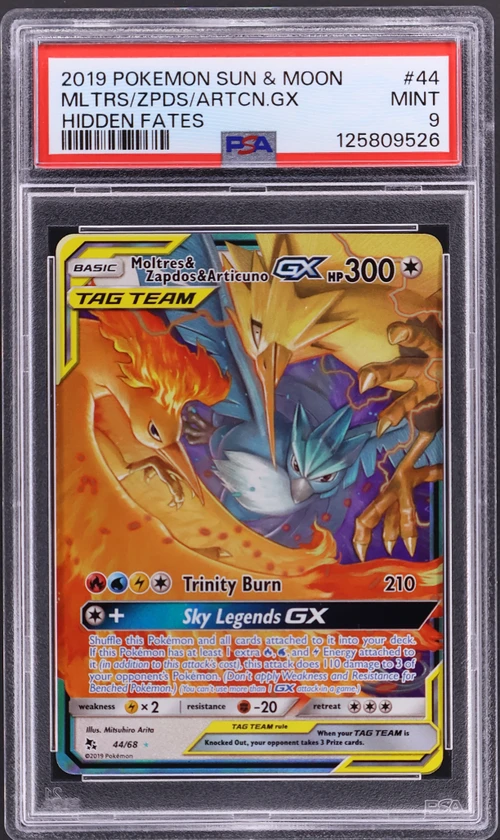 2019 Pokemon Sun & Moon Hidden Fates #44 Moltres & Zapdos & Articuno Gx