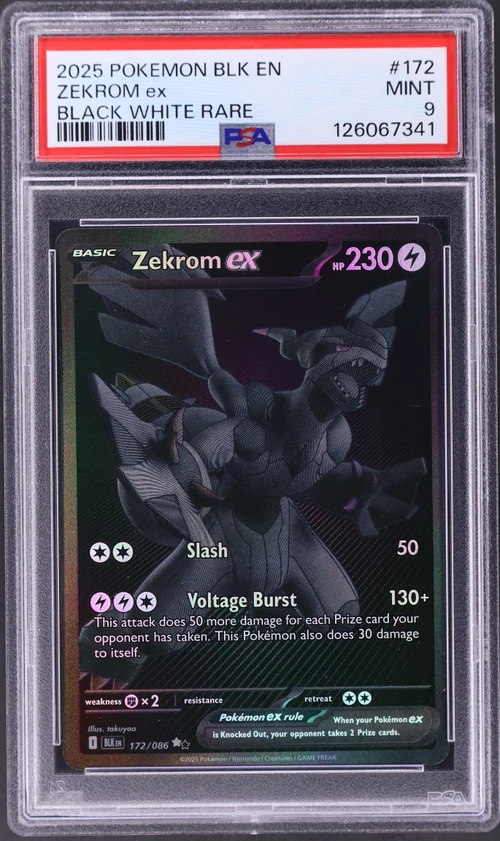 2025 Pokemon Blk En-Black Bolt #172 Zekrom Ex Black White Rare (PSA 9)